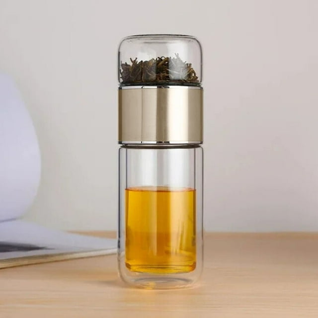 Birdeem Double Wall Glass Tea Infuser Bottle with Press Separation,Leak Proof Insulated Design for Instant Brewing,Portable Tea Cup with Removable Filter