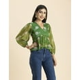 thumbnail image 2 of Moomaya Womens Printed V Neck Top, Balloon Sleeves Ruffled Chiffon Crop Top, 2 of 8