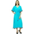 thumbnail image 3 of Bimba Women's Rayon Long Kaftan Dress With Pom Pom Designer Chic Maxi Caftan, 3 of 9