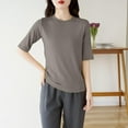 thumbnail image 3 of ABATAB Womens Pajamas Tops Half Sleeve Crew Neck Plain Summer Sleep Shirt Fashion Casual Basic Comfy Sleepwear, 3 of 4