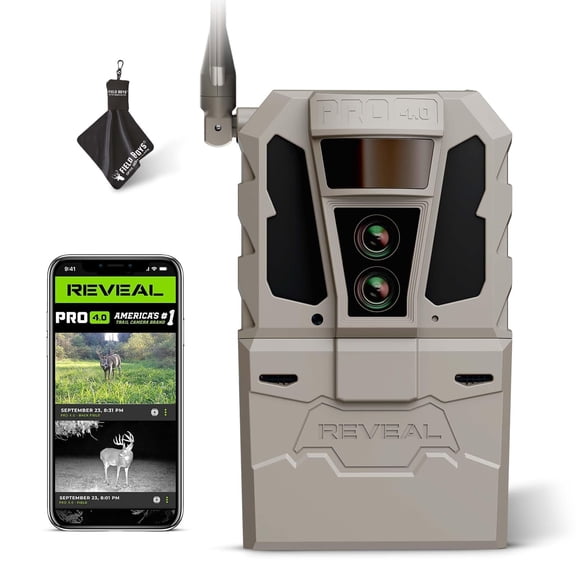 Tactacam Reveal Pro 4.0 Cellular Trail Camera Dual Sensors, 4K Photo & 1080p Video, No-Glow/Low-Glow IR, Built-In GPS, Live View LTE Game Camera with Microfiber Cleaning Cloth