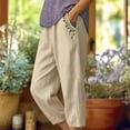 thumbnail image 2 of Knee Length Summer Casual Elastic Waisted Side Split Button Shorts with Pockets for Women Linen, 2 of 7