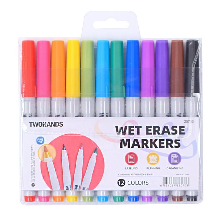 TWOHANDS Wet Erase Markers Ultra Fine Tip,0.7mm,Low Odor,Extra