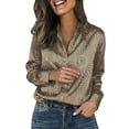 thumbnail image 3 of Aoiroe Satin Shirts for Women,Womens Long Sleeve Fitted Tops Casual Collared Office Work Shirt Loose Fit Work Blouses Western Shirts for Women Satin Silk Blouse Khaki 4XL, 3 of 9