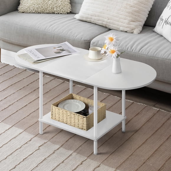 Mesa de café SHINOSKE de 2 niveles pequeña blanca para sala de estar