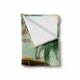 thumbnail image 2 of Vintage Palm Soft Flannel Fleece Throw Blanket, Summer Holiday Sun Surf and Sand Calligraphy and a Hip Bus on the Beach, Cozy Plush for Indoor and Outdoor Use, 70" x 90", Multicolor, by Ambesonne, 2 of 6