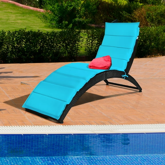 Gymax Foldable Rattan Wicker Chaise Lounge Chair w/ Turquoise Cushion Patio Outdoor