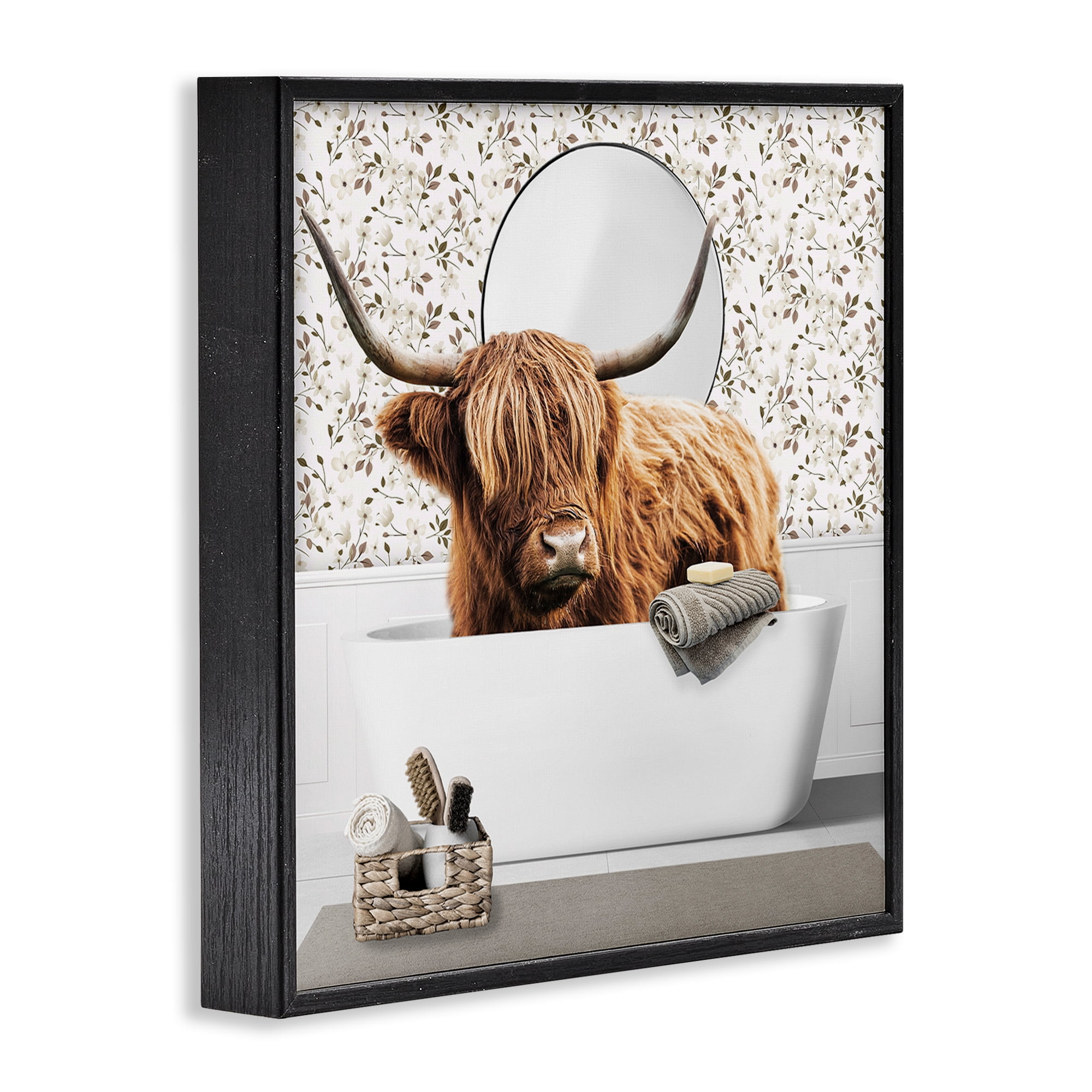 Stupell Industries Boho Cattle Bath Time Black Framed Giclee Art, design by CAD Designs