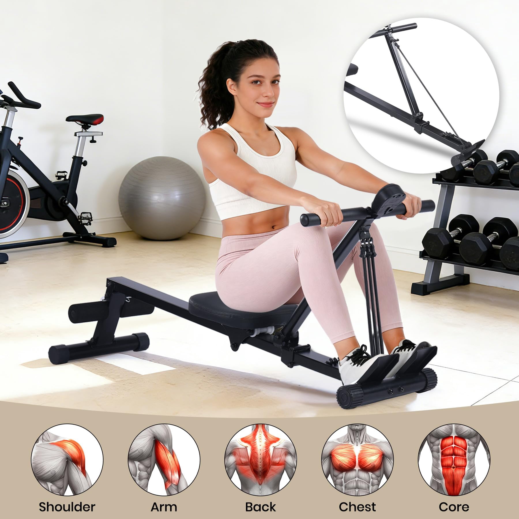 GIMMYFIVE Compact Rowing Machine with LCD Display, 276 lb Max Weight, Space Saving Design Home Gym