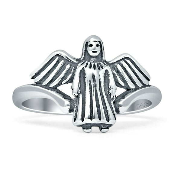 Guardian Angel ring Art Deco Oxidized Ring 925 Sterling Silver Size 5