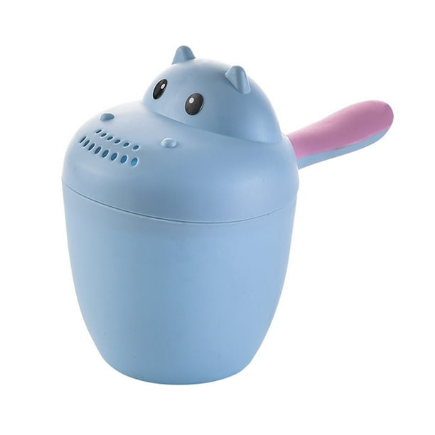 Taza de champú para bebé con forma de hipopótamo, gorro de ducha, cuchara, juguete de baño para niños, regalo de cumpleaños (azul)