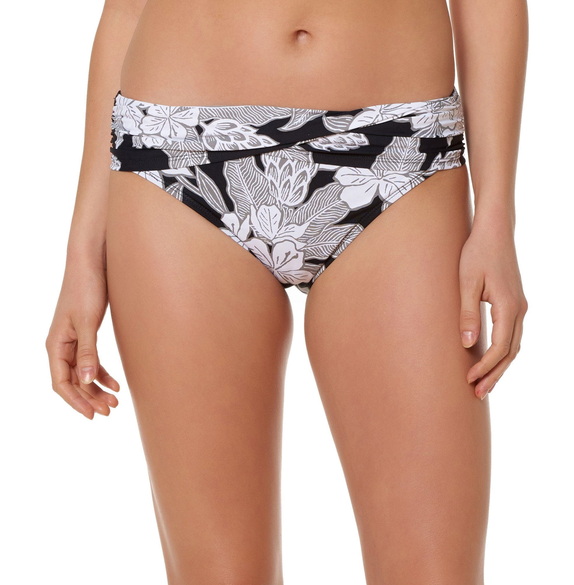 Bleu Rod Beattie Ruched Floral Bikini Bottom, Black/Grey, size 12 Bleu Rod Beattie Ruched Floral Bikini Bottom, Black/Grey, size 12