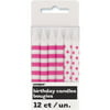 Hot Pink Stripes and Dots Birthday Candles, 12pk