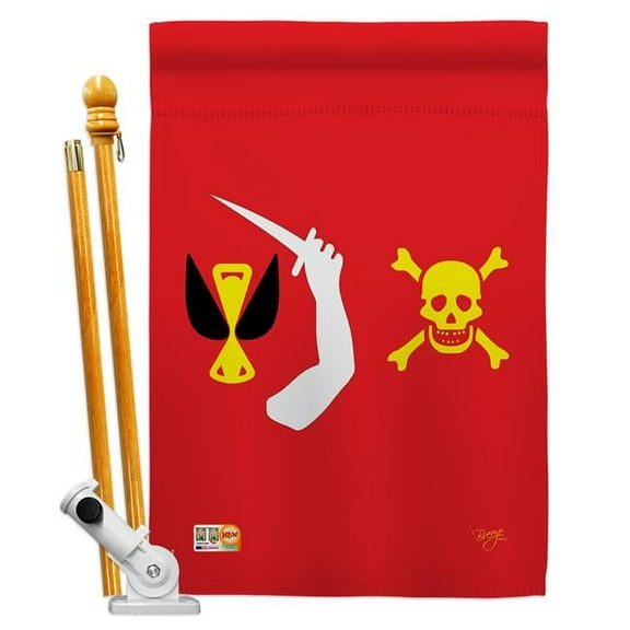 Breeze Decor BD-PI-HS-107043-IP-BO-D-US13-BD 28 x 40 in. Vertical Christopher Moody Coastal Pirate Impressions Decorative Double Sided House Flag Set with Pole & Bracket Hardware