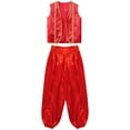 thumbnail image 3 of Doomiva Kids Boys Toad Costume Arabian Prince Outfits 2-Piece Satiny Vest And Bloomer Pants Set Burgundy 12, 3 of 5