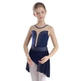 thumbnail image 4 of Sxiwei Gymnastics Leotard for Girls Shiny Rhinestone Mesh Patchwork Ballet Dance Dress Performance Navy Blue 14, 4 of 7
