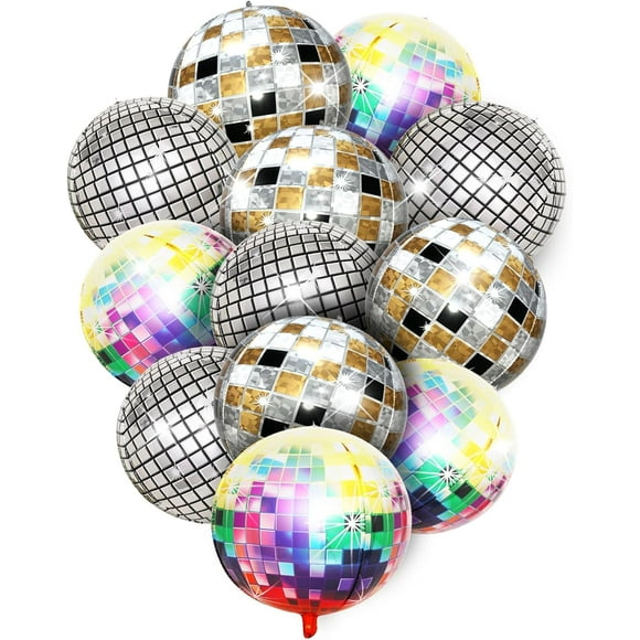 9 Piezas de 22 Pulgadas 4D Globos Plateados, Globos de Bola de Discoteca 4D, Disco Ball Decoracion, Bola Disco Decoracion, Decoración de la fiesta de año nuevo de cumpleaños de disco
