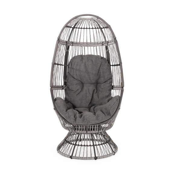 Aceson Outdoor Wicker Swivel Egg Chair with Cushion, Gray, Dark Gray, and Taupe