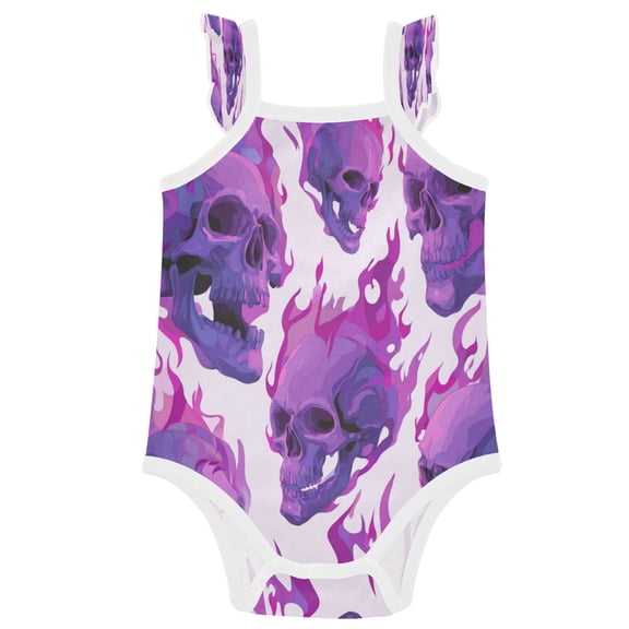 TTYFWHD Infant Toddler Baby Girl Romper Skulls with Purple Flames Ruffle Sleeveless Cotton Summer One Piece Bodysuit 3-24M