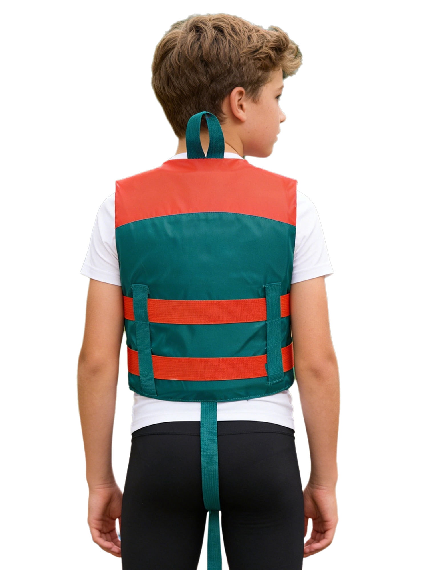 Haitryli Boys Girls Swim Life Vest Kids Color Block Buoyancy Jacket Fishing Snorkeling Water Sports Tops Teal Orange S
