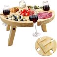thumbnail image 1 of Wooden Outdoor Folding Picnic Table, Portable Outdoor Food Table, Glass Rack Compartmental Dish for Cheese Fruit, 1 of 7