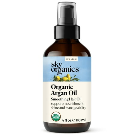 Sky Organics Organic Argan Oil, Smoothing Hair Oil to Tame Frizz, Define Curls, Support Manageability and a Smooth Shine, Suitable for Medium-to-Thick or Curly Hair, 100% Pure Hair Care, 4 fl. Oz.