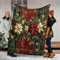 thumbnail image 5 of 1pc Christmas Poinsettia Knitted Flannel Throw Blanket - Digital Print Soft Polyester Comforter for Sofa, Bed, Office, Home Decor - Contemporary Style Multipurpose All-Season Cozy Blanket, 5 of 5
