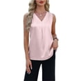 thumbnail image 5 of Women's Silk Satin Camisole Tank Tops V Neck Pleated Dressy Casual Sleeveless Blouses Summer Business Work Shirts Pink M, 5 of 6