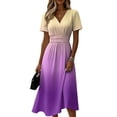 thumbnail image 3 of Laqbezok Ombre Gradient Midi Dress, Casual Short Sleeve Cross V-Neck A-Line Summer Dresses, Fashion High Waist Empire Waist Party Vacation Dress, 3 of 6