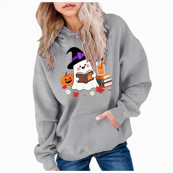 larppty Halloween Kids Girls Boys Girls Sweatshirt Winter Hooded Sweatshirt Warm Pullover with Pocket for Outdoor Activities Soft Cozy Casual Hoodie (Grey,12-13 Years)