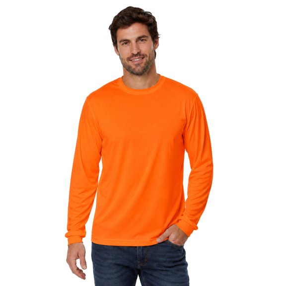 Gildan High Visibility Unisex 100% Cotton/Polyester Safety Long Sleeve Work T-Shirt (Safety Orange, L)