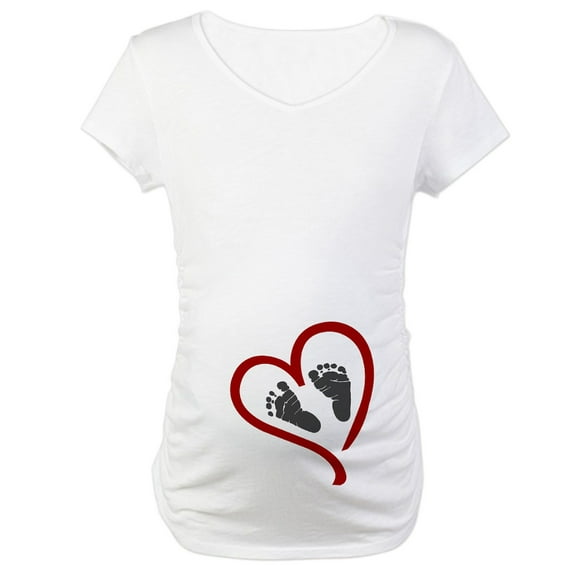 CafePress - Baby Heart Feet Red Maternity T Shirt - Cotton Maternity T-shirt, Cute & Funny Pregnancy Tee