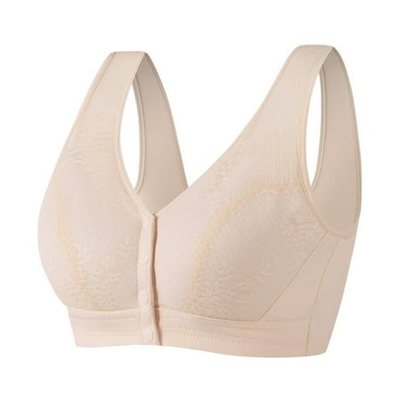 Beige 44 Women s New Lace Front Sports Bras for Women Pack Button Soft Cotton Cup Women Bras Plus Size Front Closure Tank Top Style Medium Packs of Bras and Old Age Large Size