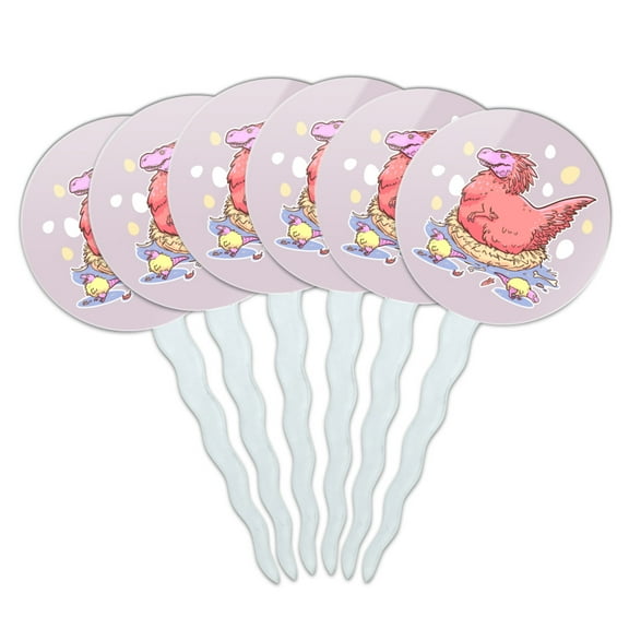 Feathered Tyrannosaurus Rex Dinosaur Nesting With Babies Cupcake Picks Toppers Decoration Set of 6