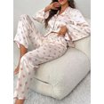 thumbnail image 4 of Women Valentine's Day Pajamas Set Long Sleeve Love Printed Satin PJ Sets Button-Down Pajama Sleepwear Loungewear, 4 of 8