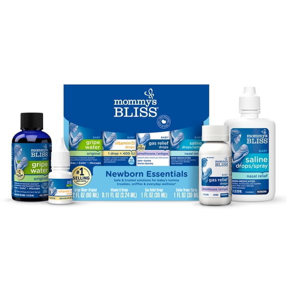 Mommy's Bliss Newborn Set, Included Gripe Water, Vitamin D, Gas Relief, Saline Drops, 4 Count