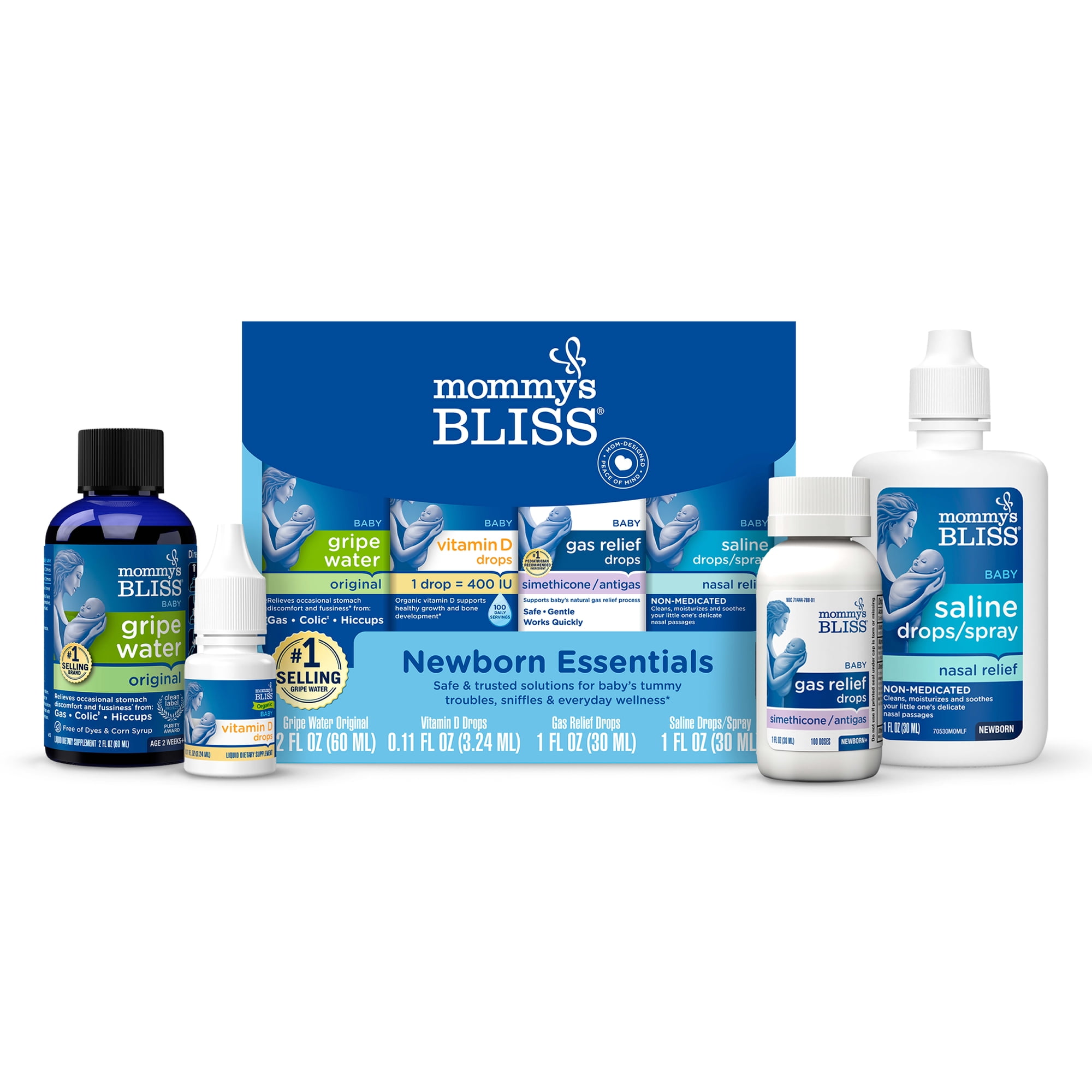 Mommy's Bliss Newborn Set, Included Gripe Water, Vitamin D, Gas Relief, Saline Drops, 4 Count