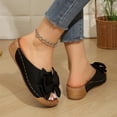 thumbnail image 6 of Womens Bow Slide Sandals Comfortable Low Wedge Heel, Open Toe Slip-on Flock Fabric Casual Dressy Summer Black,Size 9.5, 6 of 9