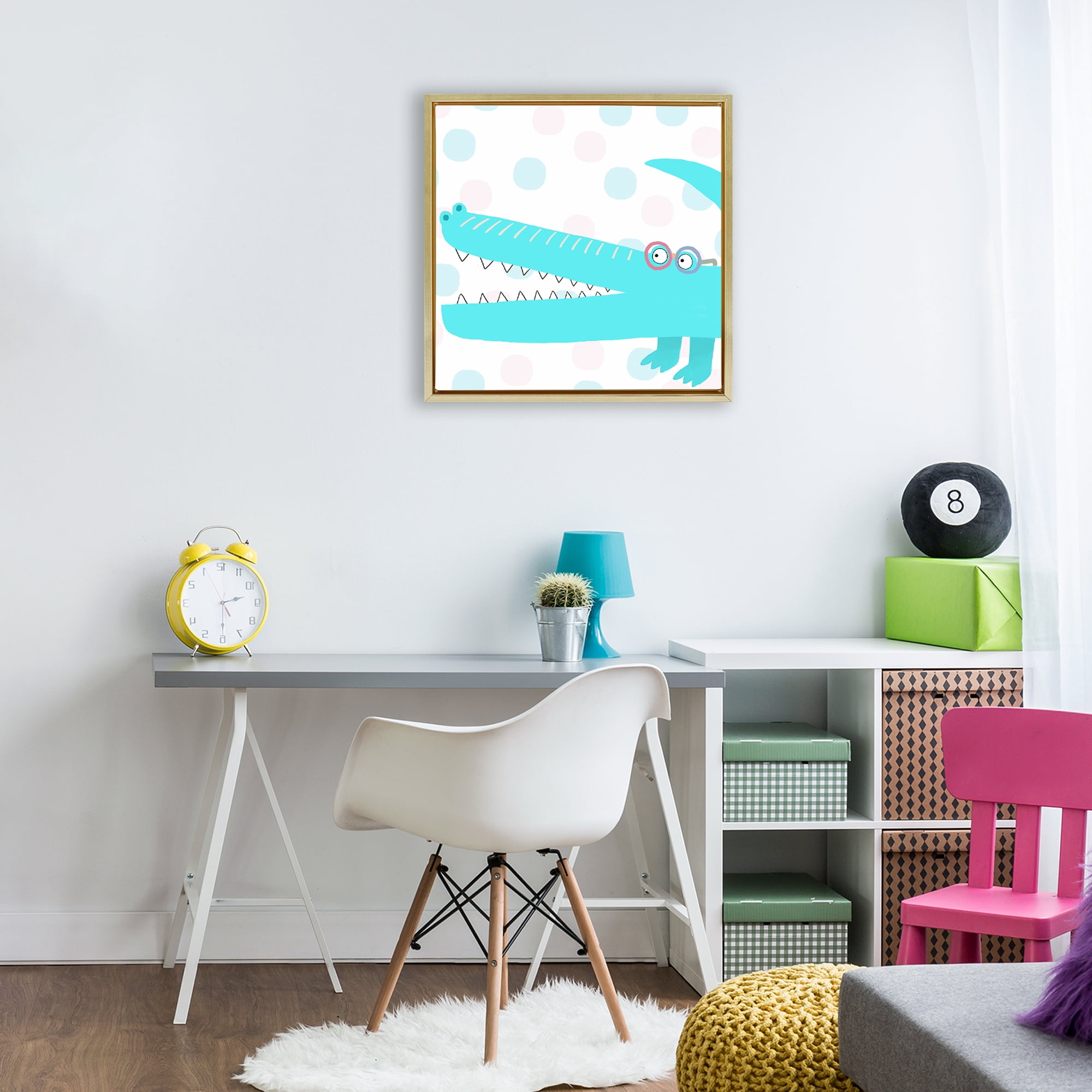 Stupell Industries Electric Blue Crocodile Gold Framed Floater Canvas Wall Art, design by Carla Daly