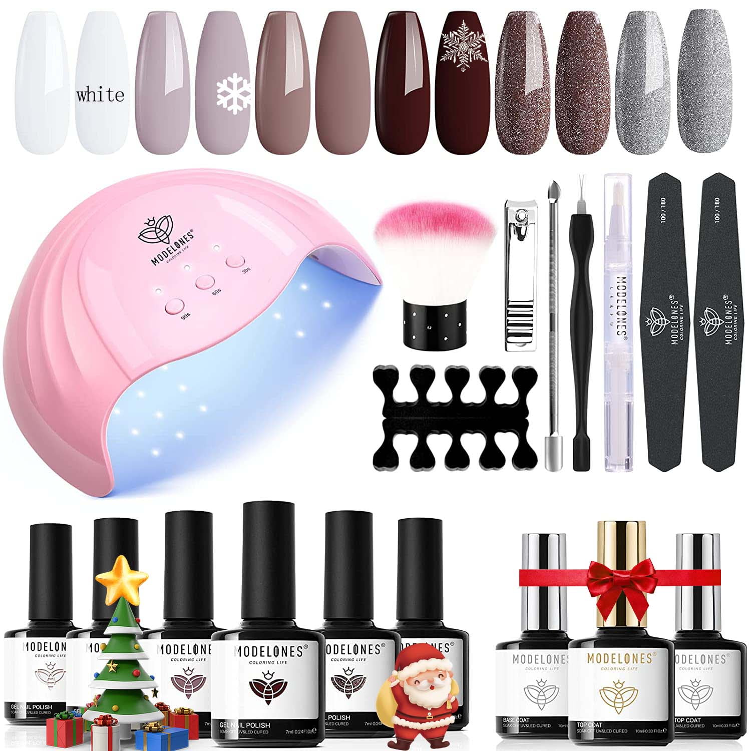 Modelones 19 PCS Gel Nail Polish Starter Kit with U V Light, Nail Gel  Polish Manicure Kit Brown Nude White For Beginner Include 48W LED Nail  Dryer Essential No Wipe Gel Top