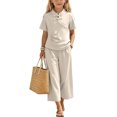 thumbnail image 5 of Amidoa Girls 2 Piece Outfits Summer Clothes Solid Color T Shirt Cute Ruffle Sleeve Short Sleeves Casual Pants Kids Clothing Sets Beige Size 1T, 5 of 9