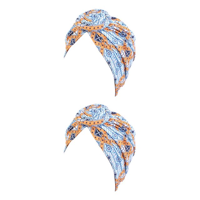 Sonducket Bohemian Styles Turbantes para mujer Diseño elástico Headwrap Pre-Tied Cap Skullcap plisado Sombreros de moda Swirly Headcover cielo azul cielo azul naranja 2piezas Sonducket CBP206577