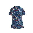 thumbnail image 2 of Qiylii Women Christmas Cartoon Print T-Shirt V-Neck Ladies Short Sleeve Side Slit Shirt, 2 of 6
