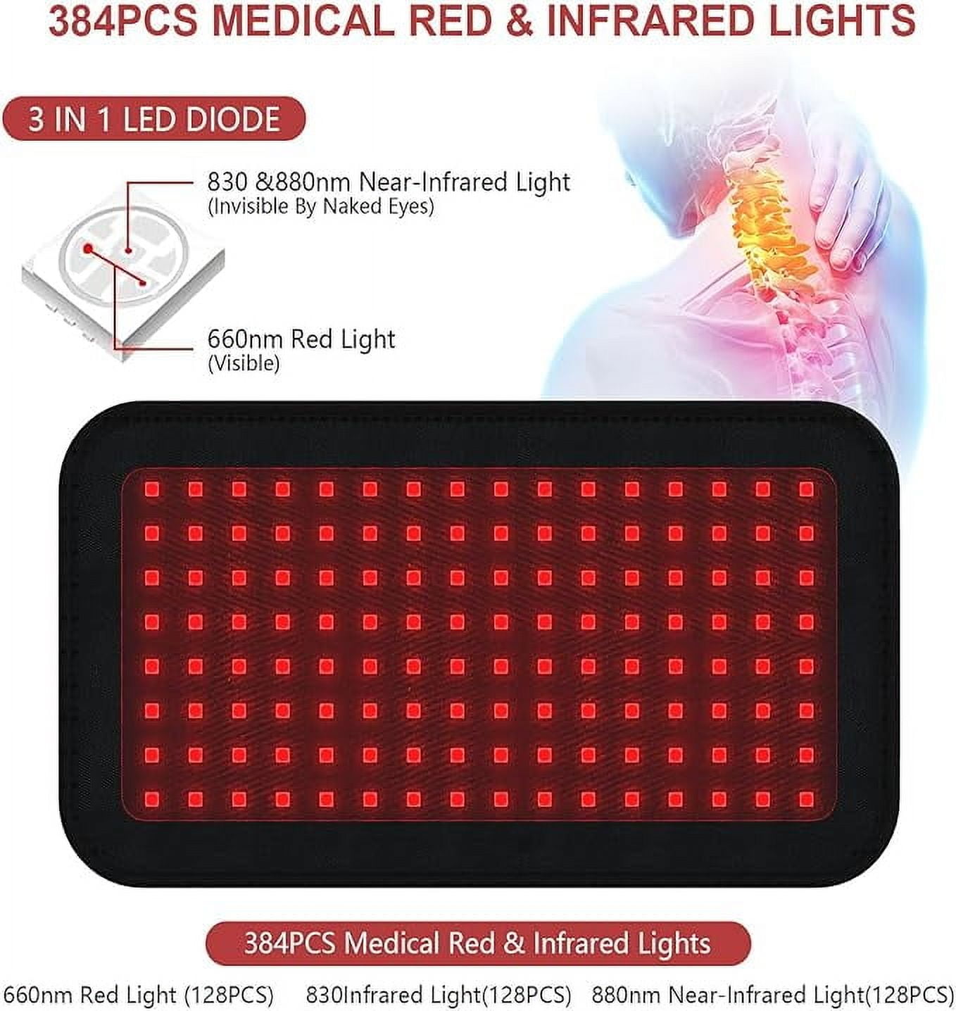 Red Light Belt,384 PCS  Lamp Beads, Red & Infrared Light For Body ,Joint&Back Deep Tissue,Flexible & Detachable Deep Pad With Timer