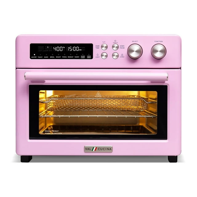 VAL CUCINA - Freidora de aire con calefacción infrarroja de estilo retro, horno de convección extragrande para encimera 10 en 1, tostada de 6 rebanadas, charola para hornear esmaltada, fácil de