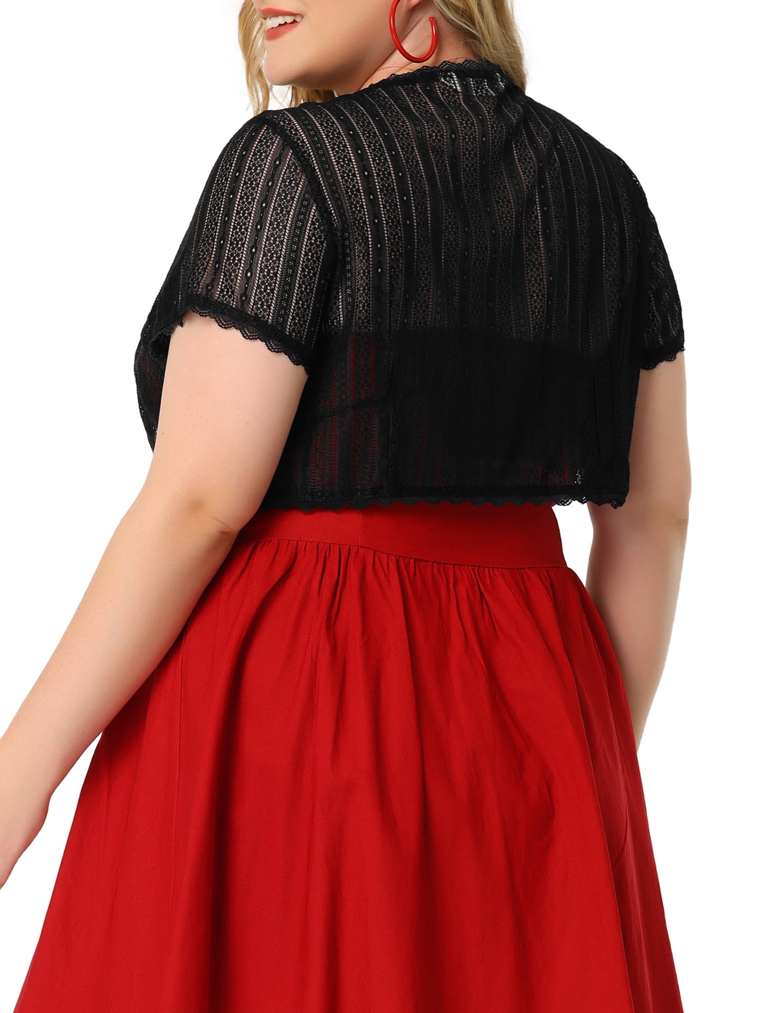 DARING DIVA Plus Size Lace Shrugs Sheer Short Sleeve Bolero Tops 1X Black