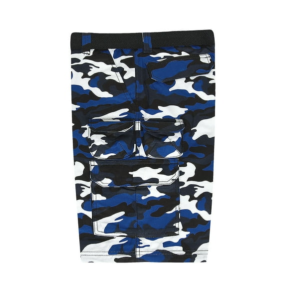 G-Style USA Men's Relaxed Fit Belted Camo Cargo Shorts - Navy/White - 38