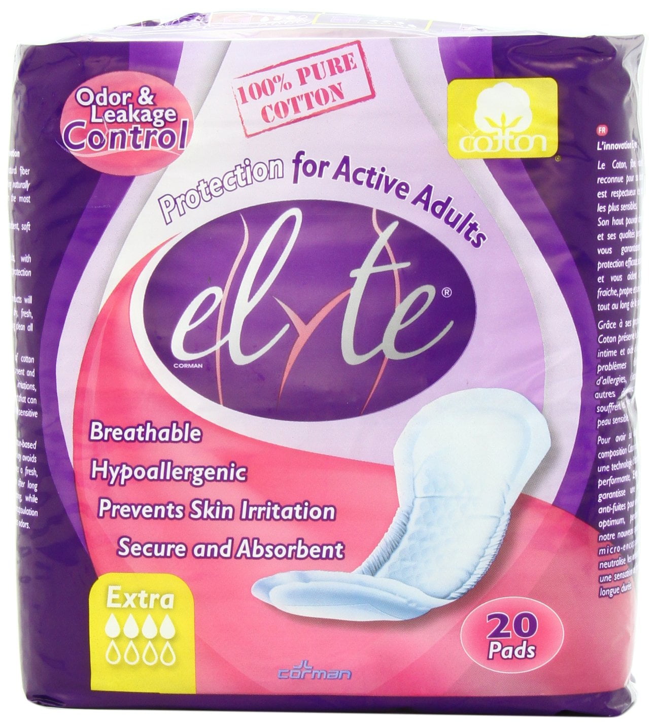 Elyte Light Cotton Incontinence Pads Extra 5 In X 13 In 20 Pack