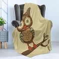 thumbnail image 4 of Owl Soft Flannel Fleece Throw Blanket, Owl Sitting on Branch Eyesight Animal Humor Pastel Retro Modern Graphic, Cozy Plush for Indoor and Outdoor Use, 70" x 90", Brown Cream Teal, by Ambesonne, 4 of 5