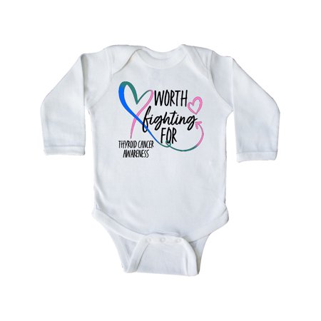 

Inktastic Thyroid Cancer Awareness Pink Blue Teal Heart Ribbon Gift Baby Boy or Baby Girl Long Sleeve Bodysuit